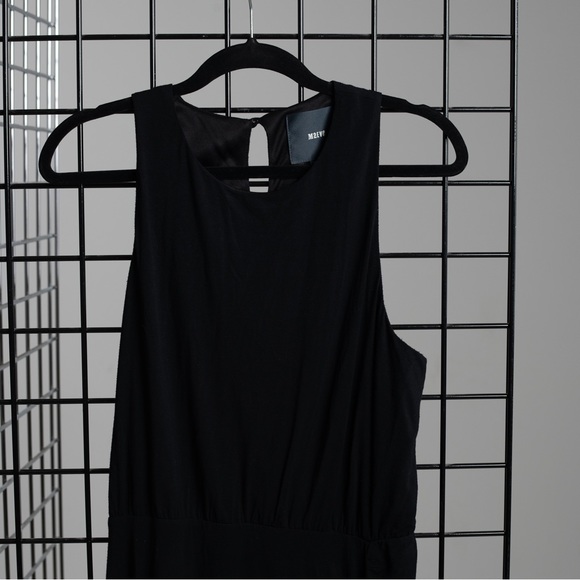 Maeve Black Ruched Side Slit Midi Dress Anthro M - Picture 2 of 5